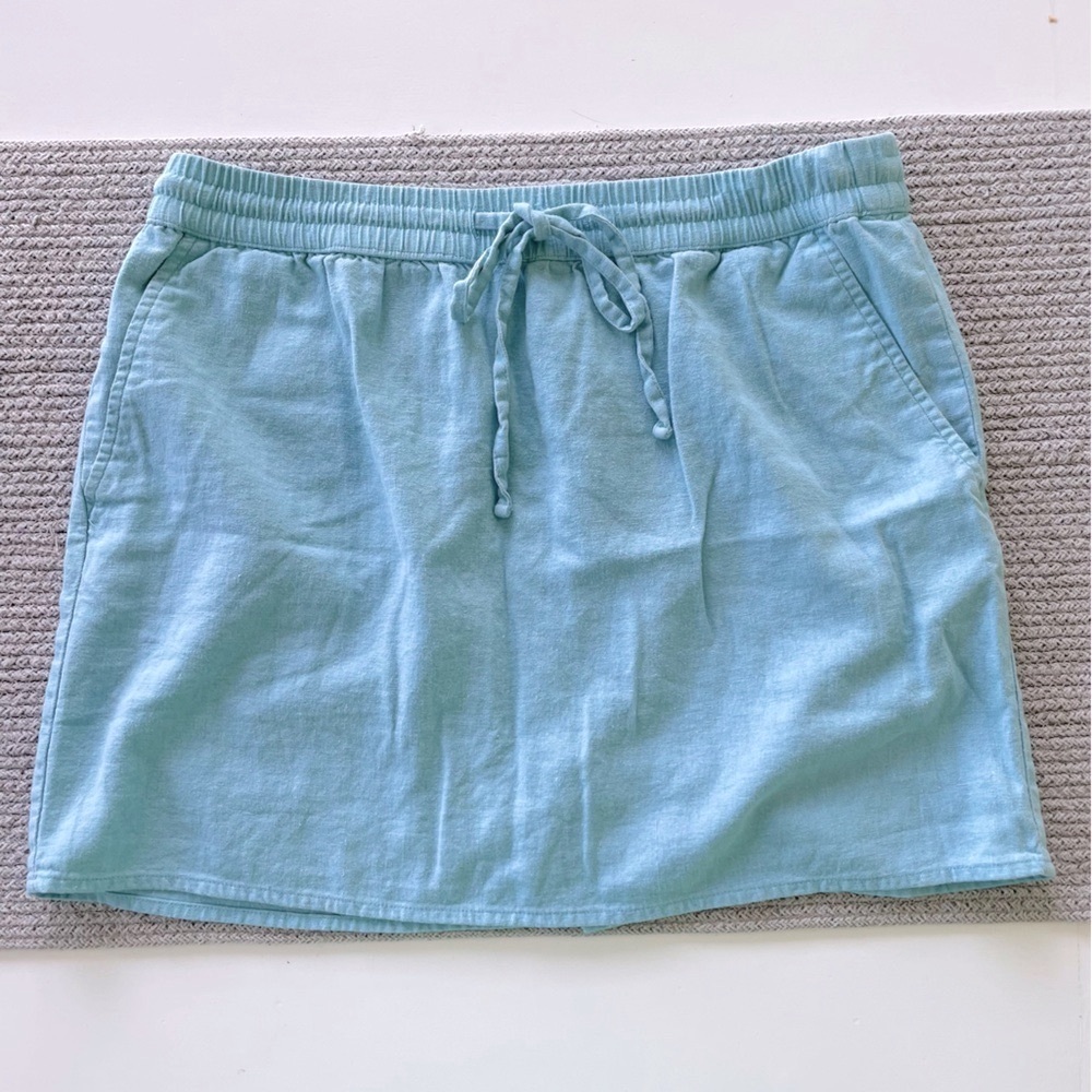 Vintage Forever 21 Light Baby Blue Linen Drawstring Waist Mini Skirt Medium